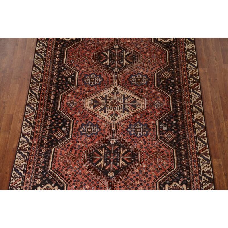 Vegetable Dye Qashqai Persian Rug Hand-knotted Wool Carpet - 5'5"x 7'6"