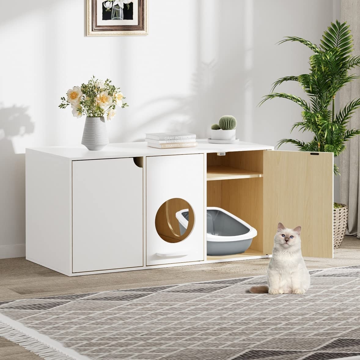 Cat Litter Box Enclosure 43 Inch Wood Cat Washroom Storage