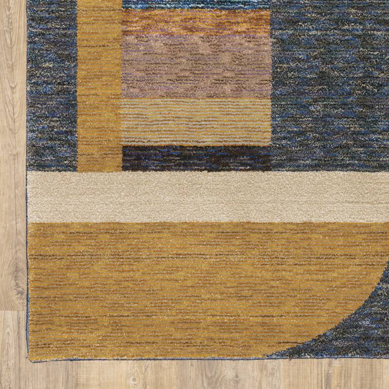 Style Haven Stephan Art Deco Inspired Geometric Blue/ Gold Area Rug