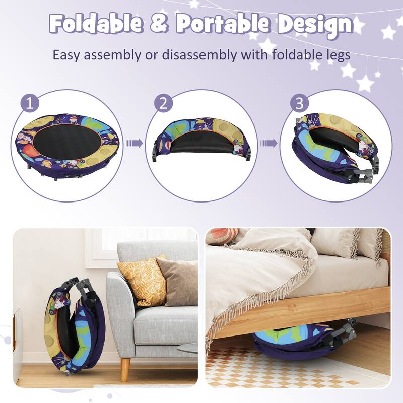 Gymax 36'' Foldable Kid Trampoline w/ 20 LED Lights Foam Handlebar