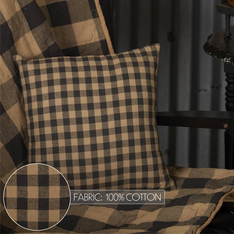 Black Check Fabric Pillow 12x12 - Accent - 12x12 - Polyester - Tan