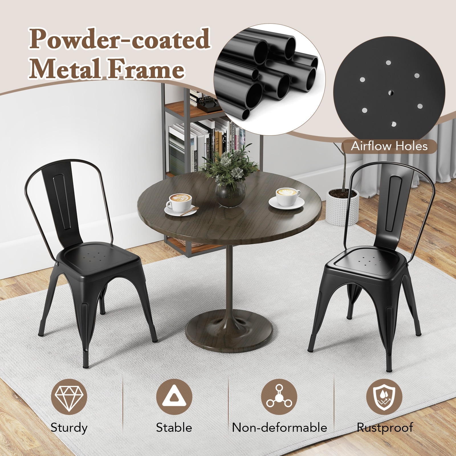 Gymax Metal Dining Chairs Set of 4 w/ Removable Backrest for