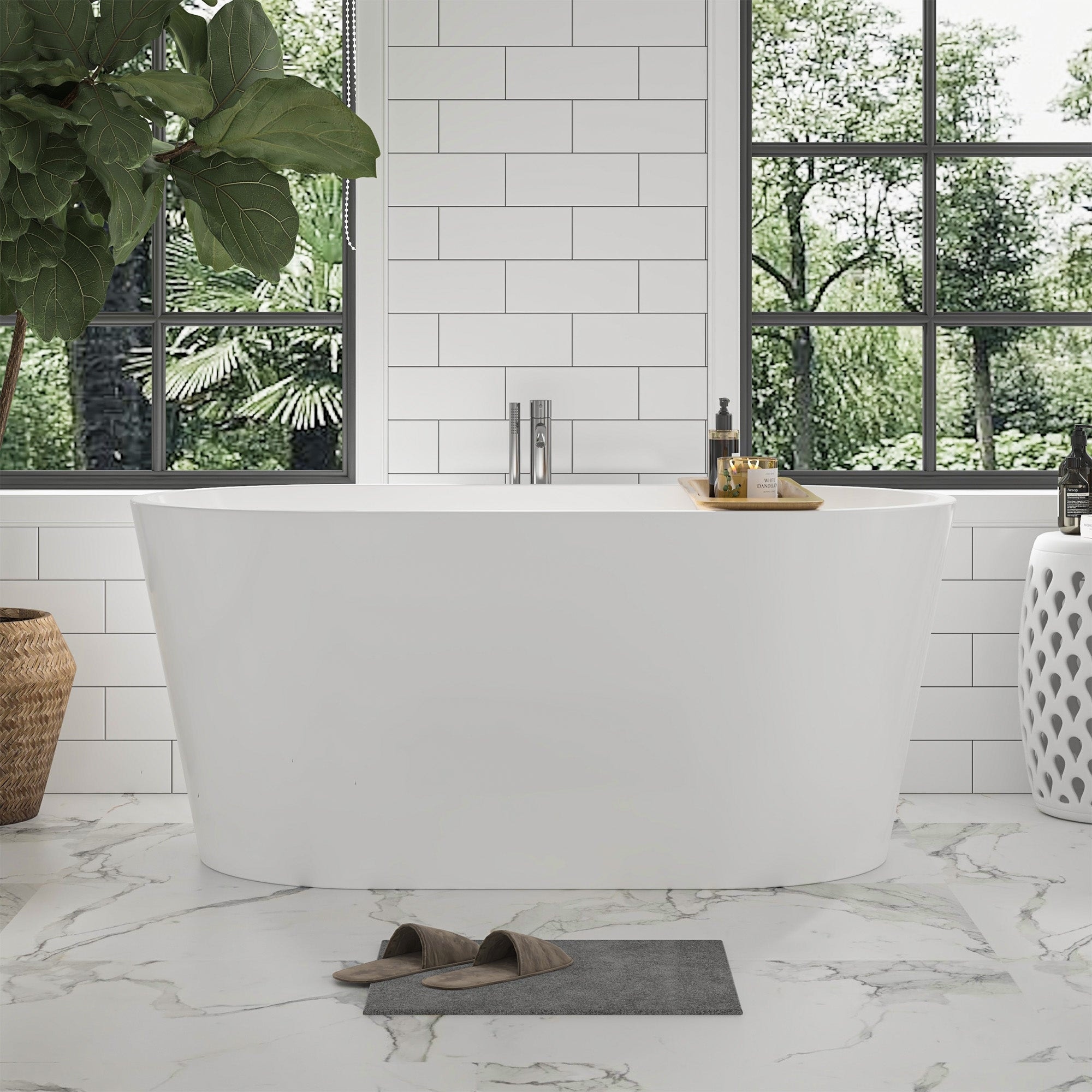 Vanity Art Bordeaux 54" Acrylic Freestanding Soaking Bathtub with Center Drain, Overflow & Pop-Up Drain Included