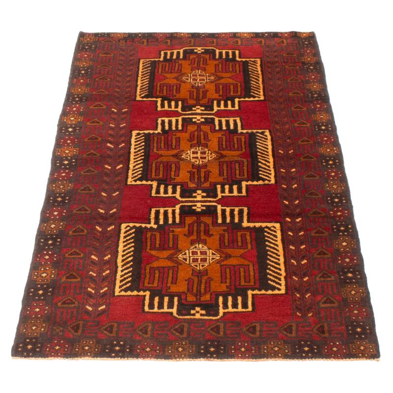 ECARPETGALLERY Hand-knotted Baluch Red Wool Rug - 3'5 x 6'3