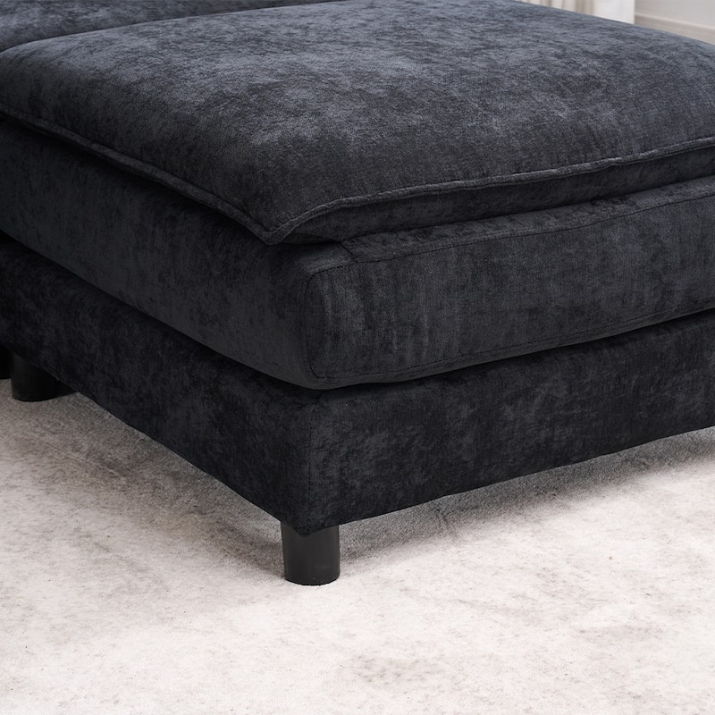 131.89" Chenille U-Shaped Sectional Sofa Bed with Sleeper & Iron Frame Support