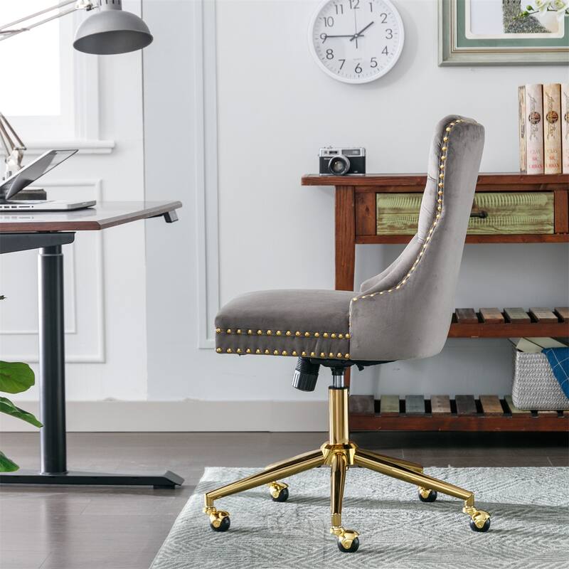 Velvet Home Swivel Adjustable Office Desk Chair with Golden Metal Base