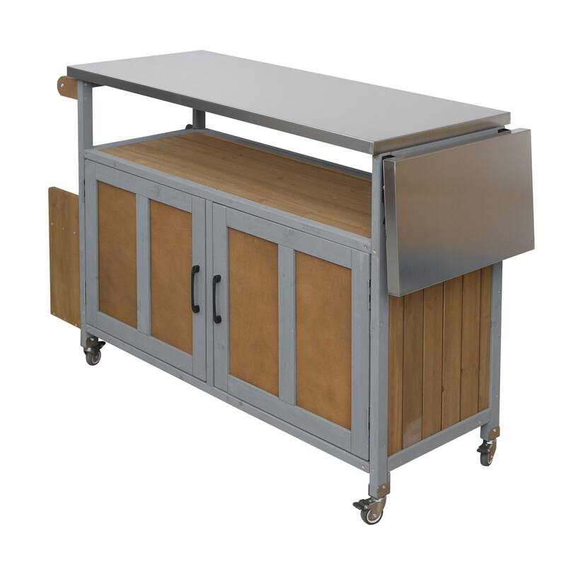 Foldable Outdoor Mobile Portable Kitchen Island Cart with Lockable Wheels, Storage Cabinet and Towel Rack