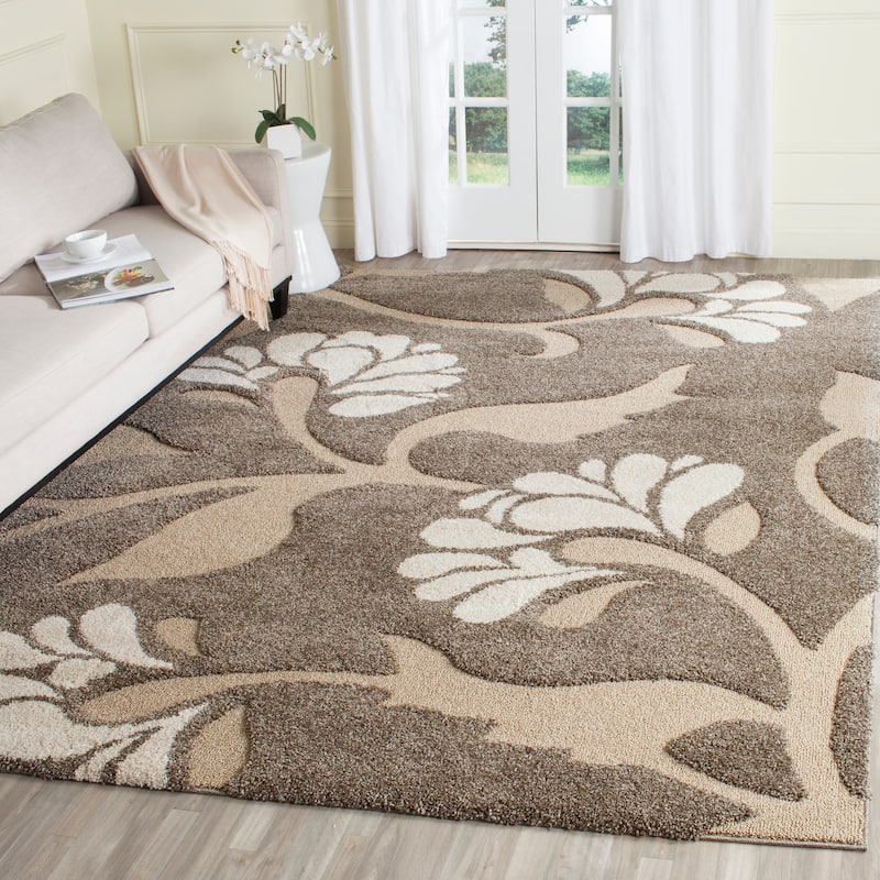 SAFAVIEH Florida Shag Neliha Floral 1.2-inch Thick Rug - 8' x 10' - Smoke/Beige - Rectangle