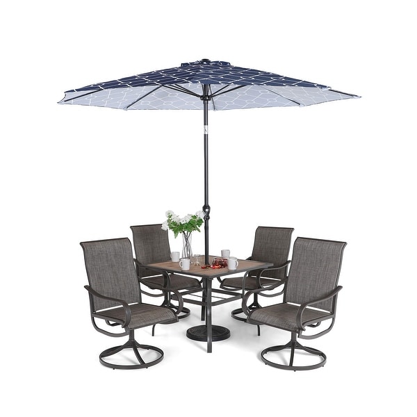 Sophia William Patio Dining Set 6 Pieces With 9 Ft Umbrella 1x Square 37 X 37 Dining Table 4 Swivel Chairs Furniture Set Overstock 32205648
