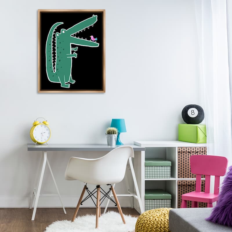 Stupell Alligator & Bird on Black Framed Floater Canvas Wall Art Design By Carla Daly