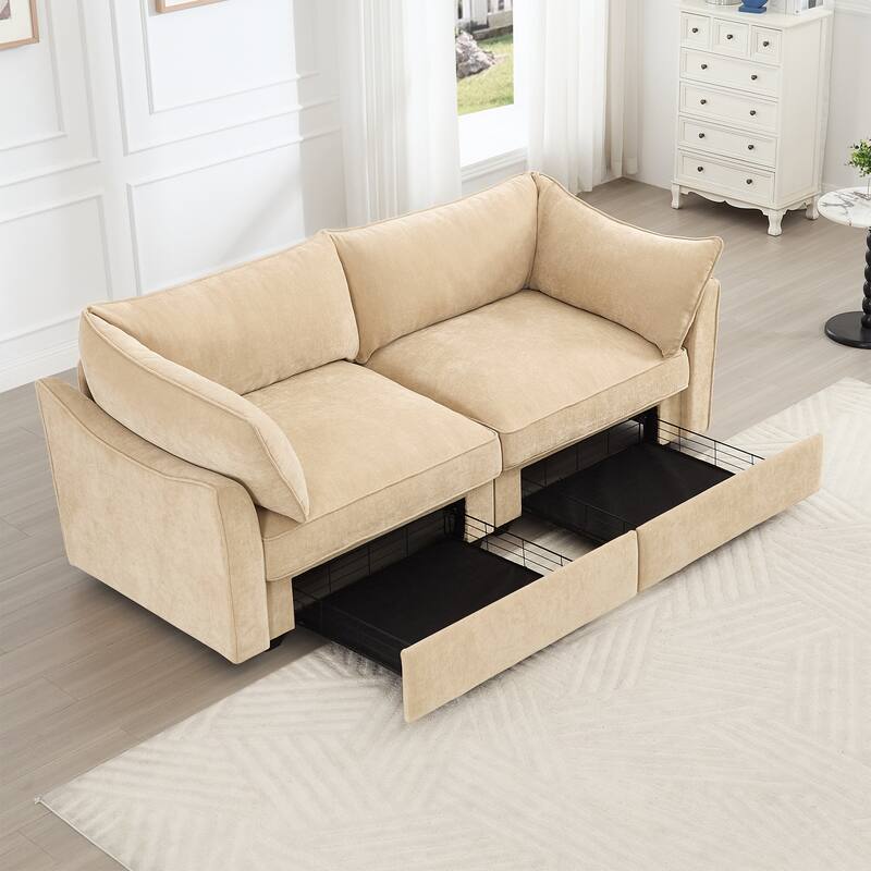 Chenille Upholstered Loveseat with Pull-Out Storage Drawer