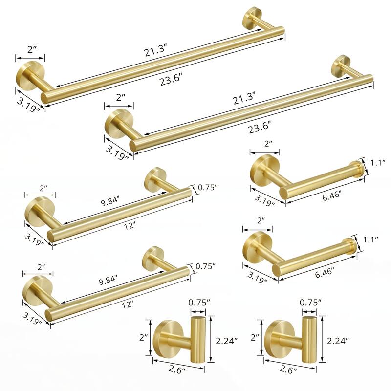 8-Pieces Brushed Nickel Gold Bathroom Accessories Set
