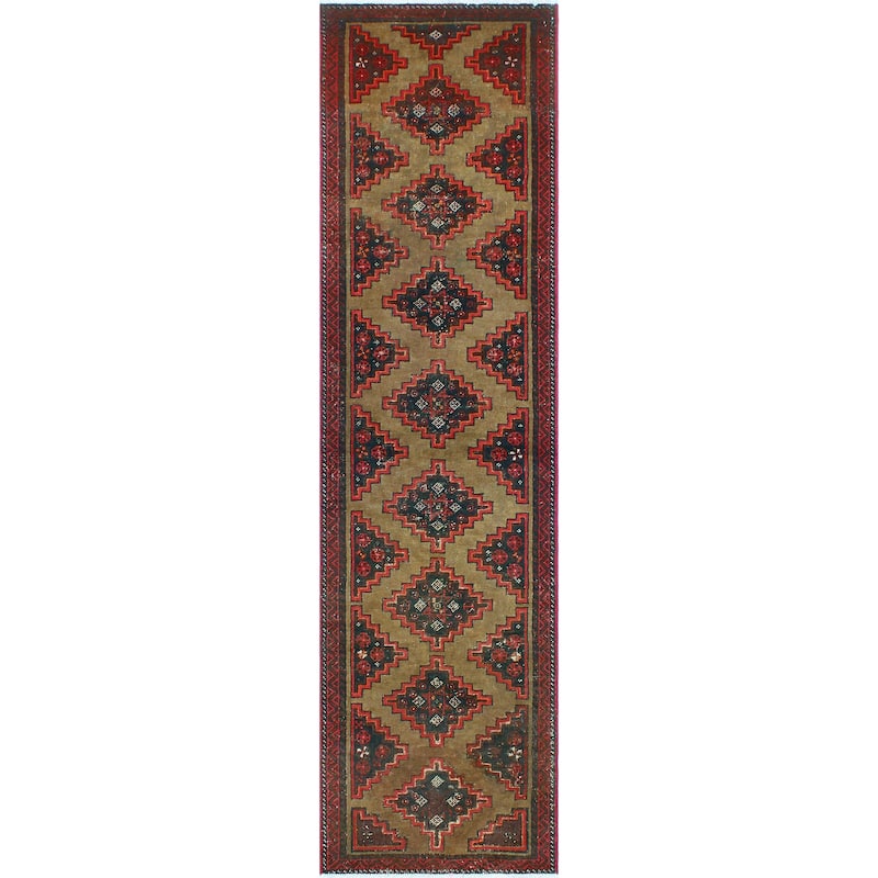 Fine Vintage Distressed Eyup Lt. Brown /Red Runner - 2'6" x 9'5"