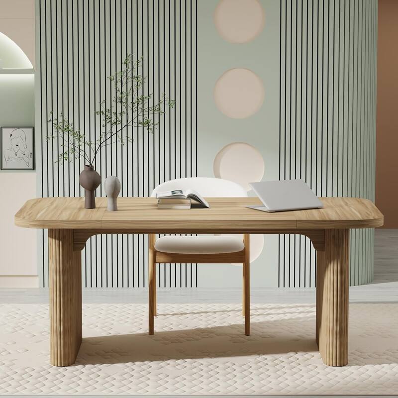 62" Modern Executive Desk, Large Home Office Computer Workstation with Sturdy Double Pedestal Base, Rectangular Writing Table - Natural Wood