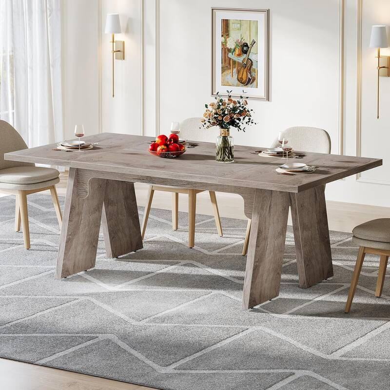 71 Inches Large Dining Table for 6 People with Solid Wood Legs for Kitchen