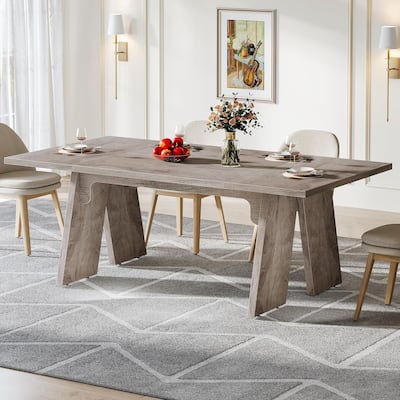 71 Inches Large Dining Table for 6 People with Solid Wood Legs for Kitchen