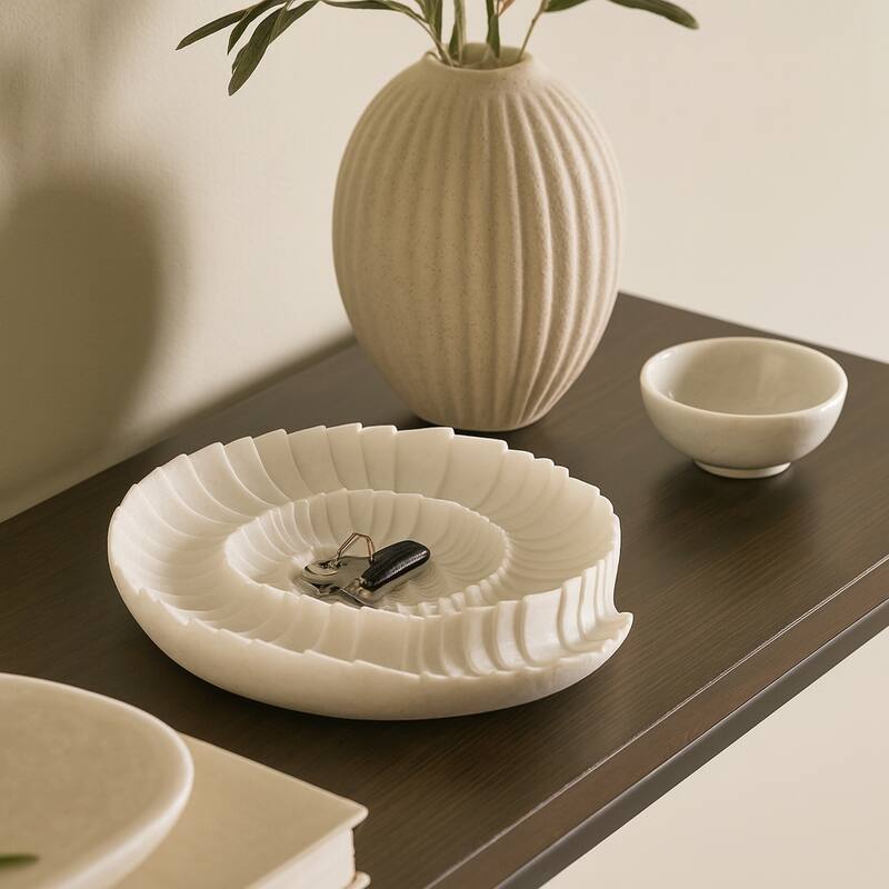 Resin Seashell Texture Decorative Bowl - White, 17 in. - 16" x 16" x 3"