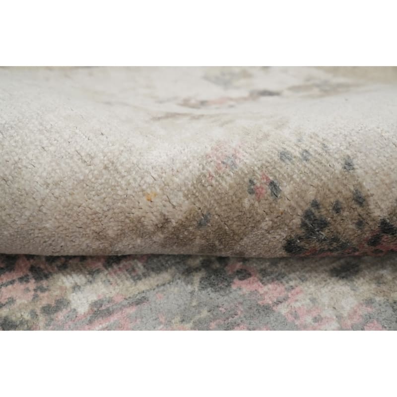 Hand Knotted Oriental Viscose Silk Carpet Modern Abstract Beige & Ivories Abstract Area Rug - 6' 7'' X 4' 9''
