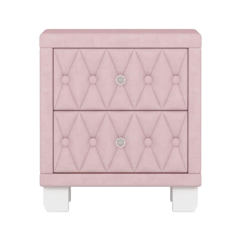 18.1" Luxurious Velvet Nightstand Bedside Table with 2 Drawers & Crystal Handle