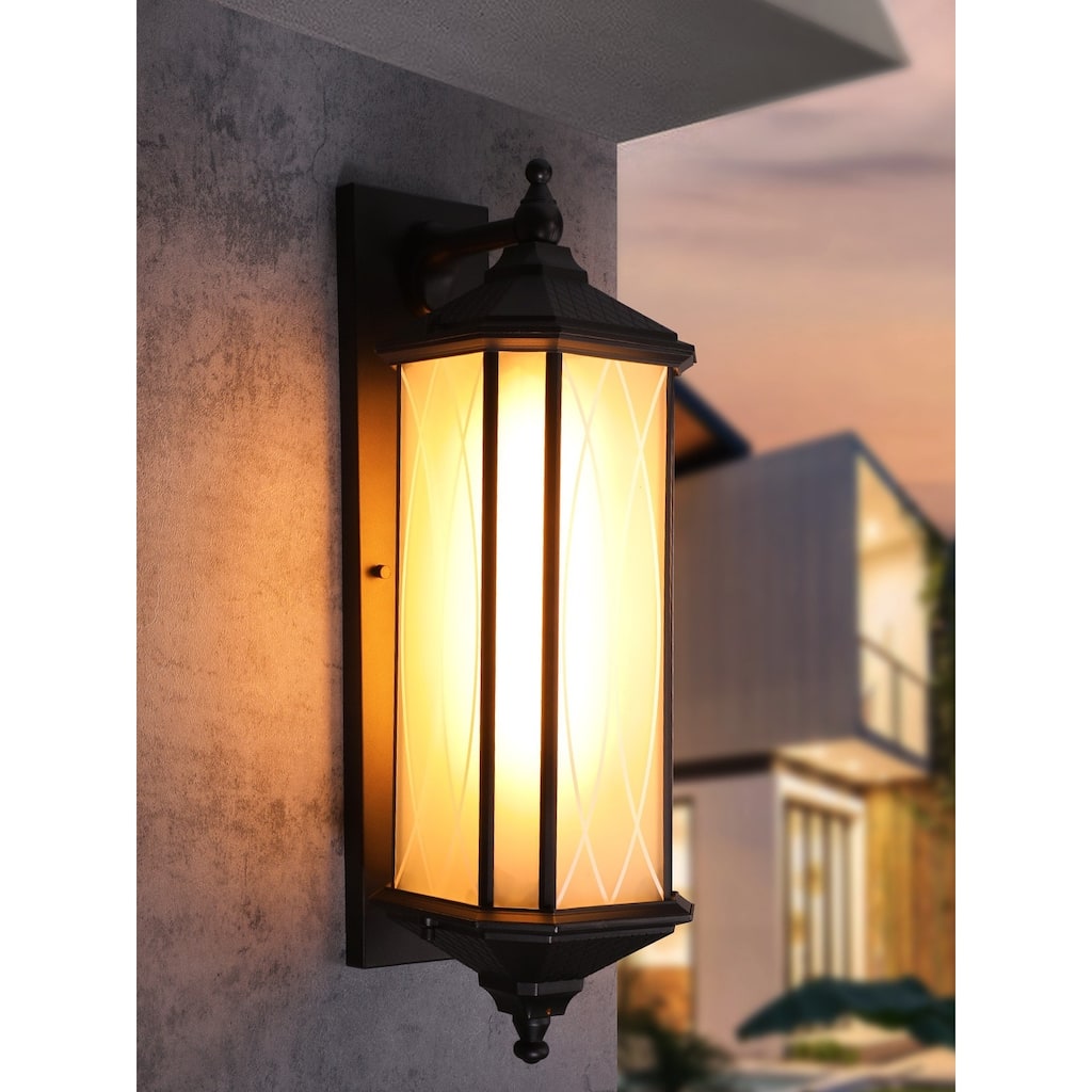 23 Inch Large Exterior Wall Lights, E26 Base, Vintage Outdoor Wall Sconce with Linear Patterned Glass, Oil Rubbed Bronze - 2pack