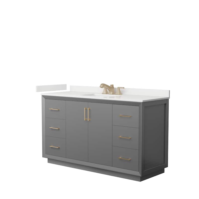 Strada 60-inch Single Vanity, Quartz Top - Dark Gray, Bronze Trim, White Quartz Top