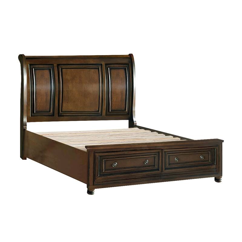 Chelsey Brown Cherry Storage Sleigh Platform Bed