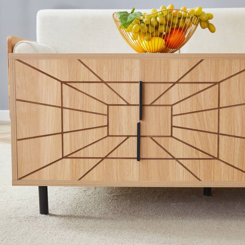 Spider Web Textured Modern Mdf Coffee Table - Geometric Art And Practical Design In Wood Tones