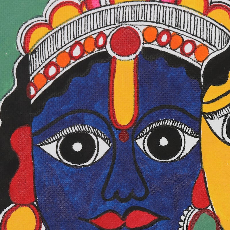 Novica Handmade Krishnas Flute Madhubani Painting