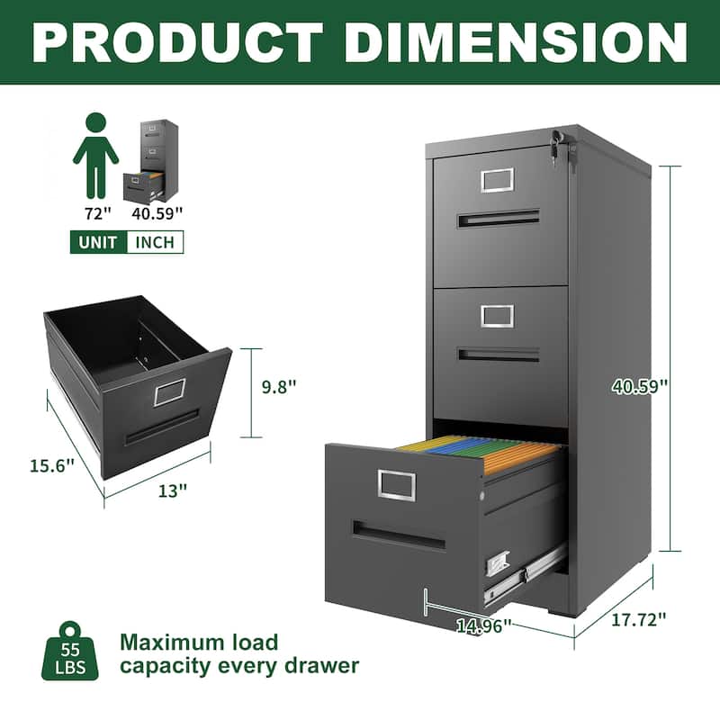 3-Drawer Locking Metal File Cabinet