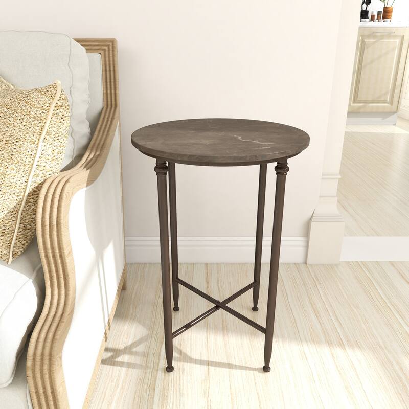 Marble Side End Accent Table with Bronze Metal Legs - Brown - Roche River Decor