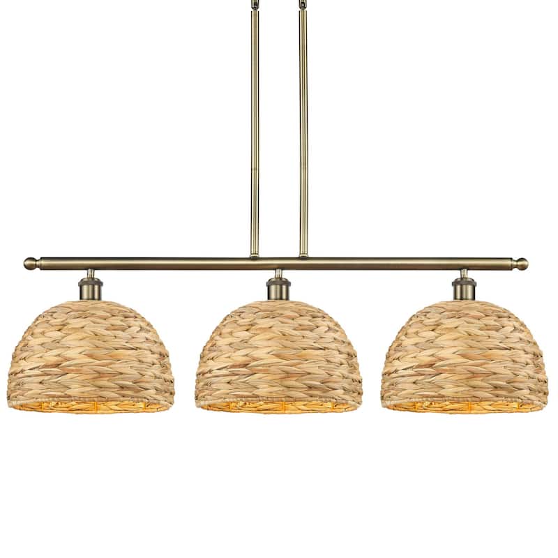 Innovations Lighting 516-3I-12-38 Woven Rattan Linear Woven Rattan 3 - Antique Brass / Natural