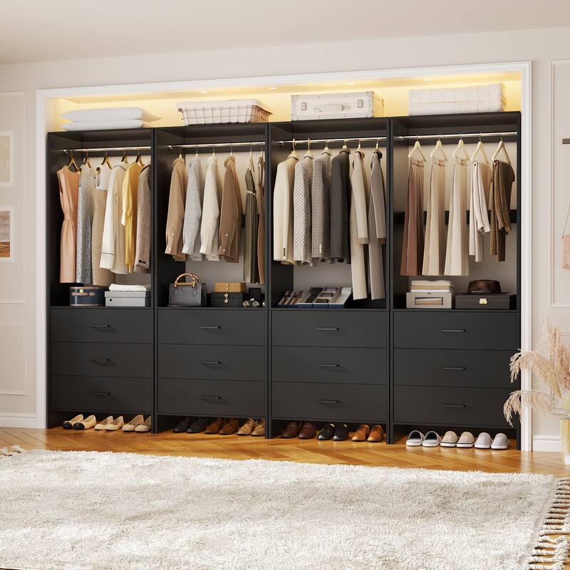 Set of 2/4 Closet Organizer System with Wood Drawers - Black - 96-In