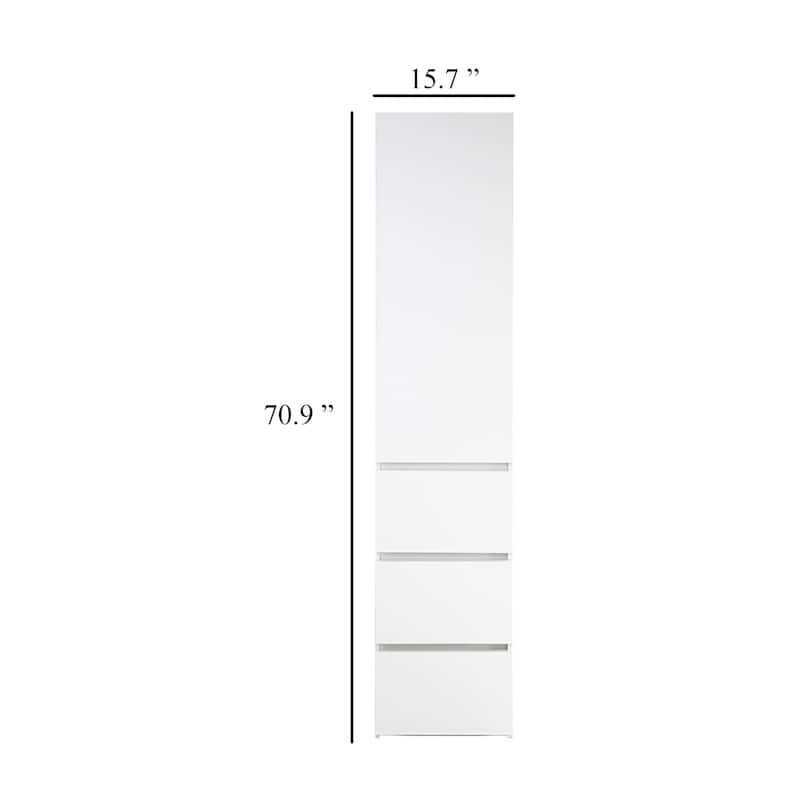 Ely Dual Closet Cabinet w Mirror, 4 Drawers, 71 Inch, White Melamine