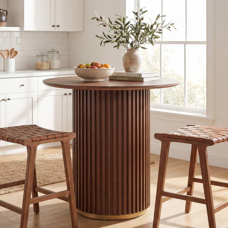 Christopher Knight Home - Barrington Modern 36.61"H Round Counter Height Dining Table with Fluted Cylindrical Iron Base - Walnut