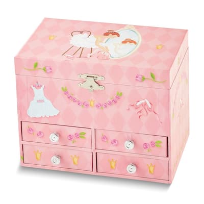 Curata ChildrenS Ballet Themed Graphic Wrap Mirror Twirling Ballerina 4-Drawer Musical Jewelry Box (Plays Entertainer)