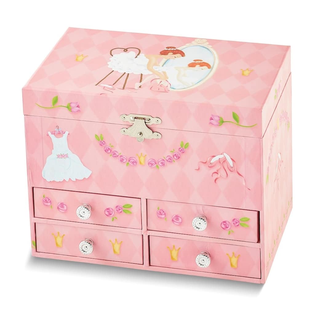 Curata ChildrenS Ballet Themed Graphic Wrap Mirror Twirling Ballerina 4-Drawer Musical Jewelry Box (Plays Entertainer)