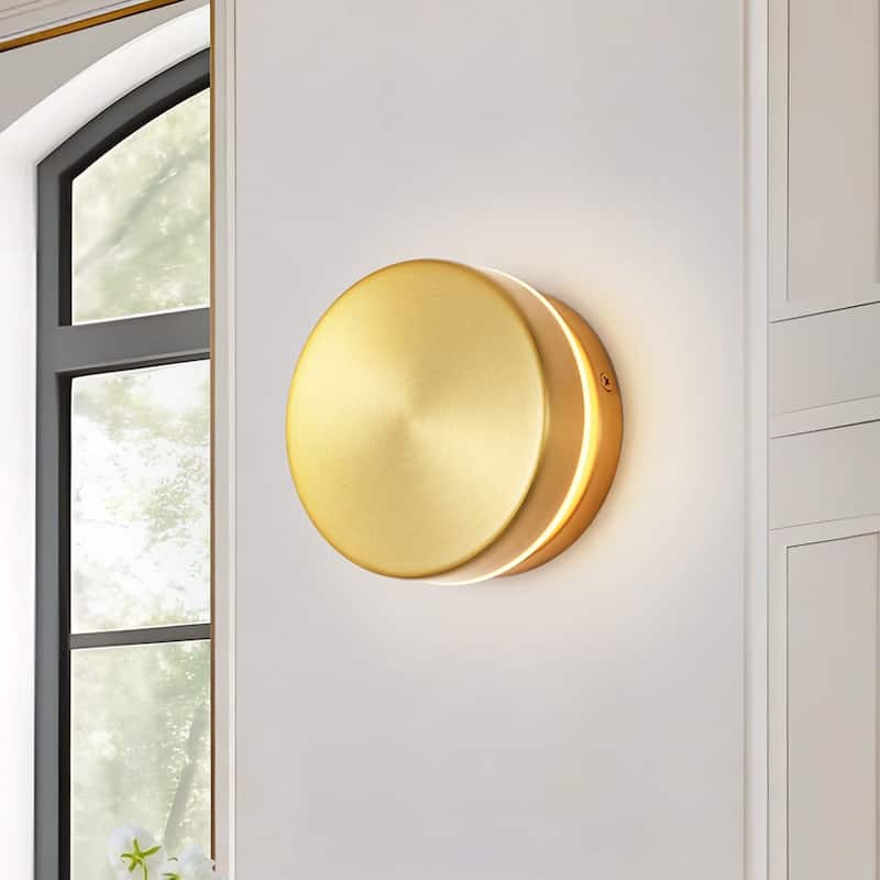 4.7" 1-Light Minimalist Circle Round Brass Integrated LED Wall Sconce Ambient Accent Light for Hallway/Vanity