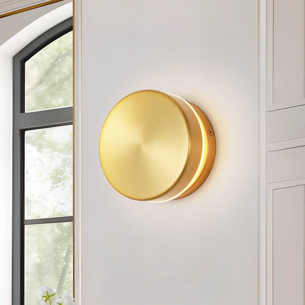 4.7" 1-Light Minimalist Circle Round Brass Integrated LED Wall Sconce Ambient Accent Light for Hallway/Vanity