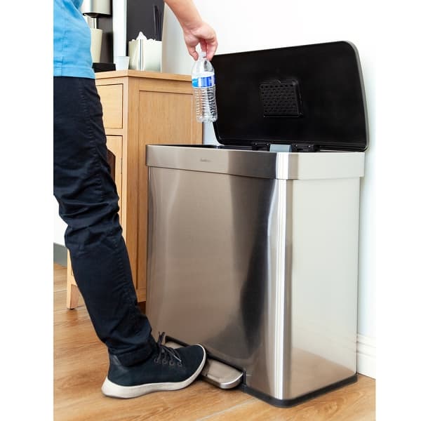 Qualiazero 16 Gal (8 Gal dual unit) Rectangular Recycle Step Can - Stainless Steel - Silver - 16 Gallons