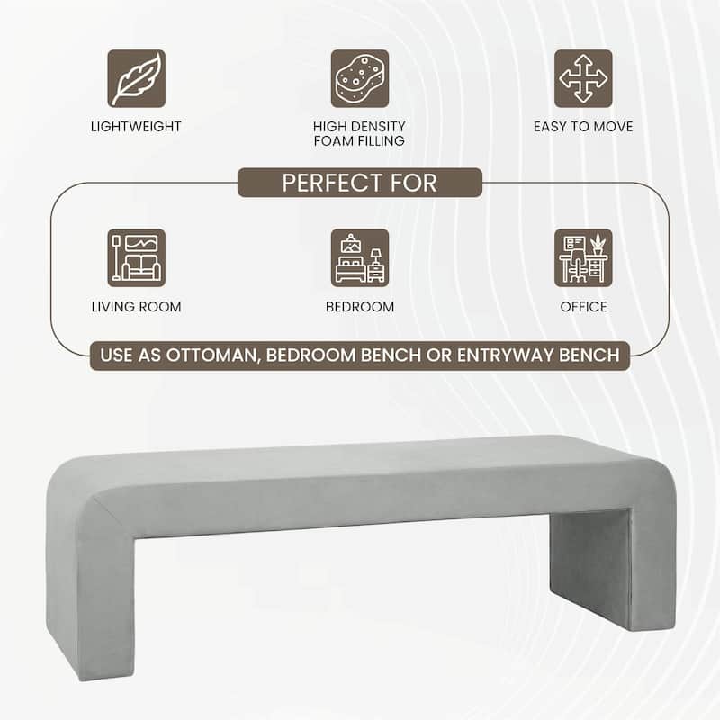 LeisureMod Vint 63" Wide Upholstered Rectangular Accent Bench in Boucle/Velvet for Living Room Bedroom Home Office