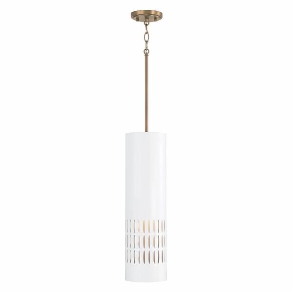 slide 2 of 7, Dash 1-light Aged Brass & White Pendant 21.75"H x 6.25"W