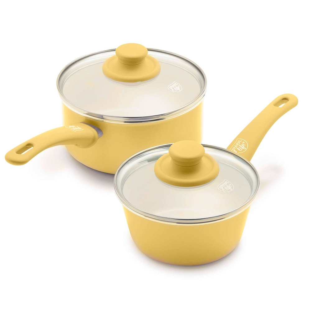 GreenLife Artisan Healthy Ceramic Nonstick, 12 Piece Cookware Pots and Pans Set in Yellow