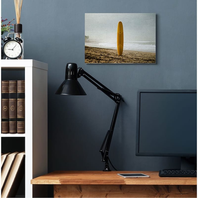 Stupell Yellow Surfboard in Sand Near Shore Photograph Canvas Wall Art - Tan
