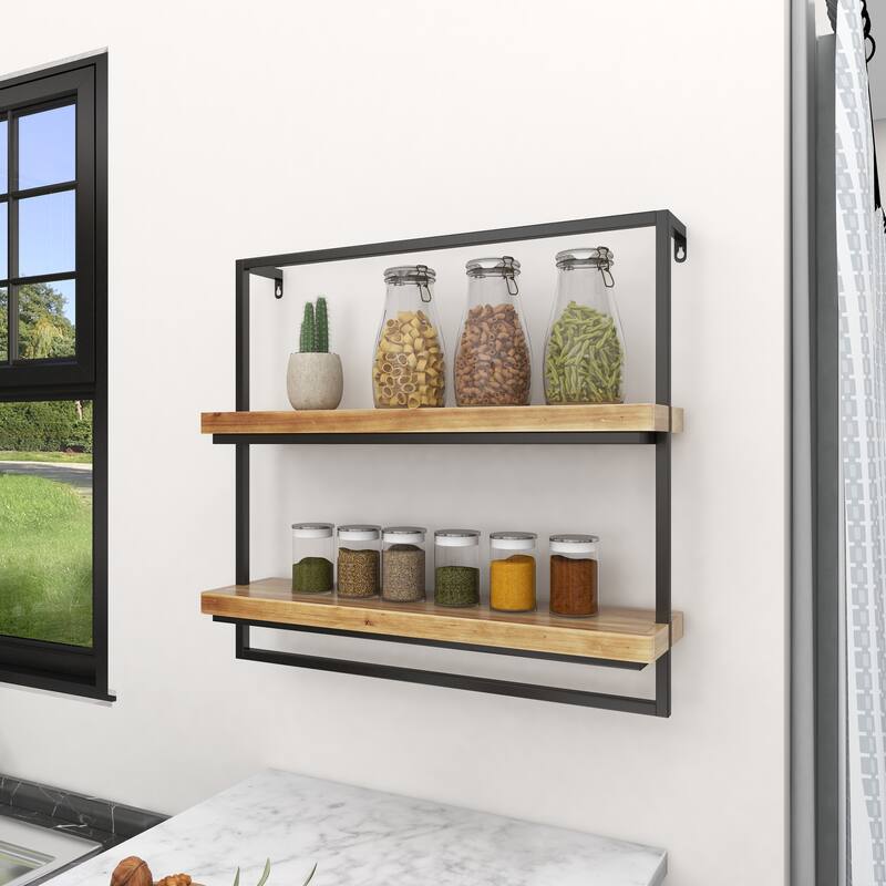 Brown Metal 2 Shelves Wall Shelf