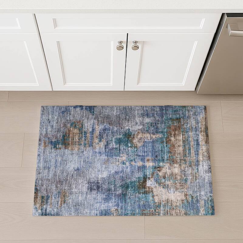 Machine Washable Indoor/ Outdoor Abstact Contemporary Chantille Rug