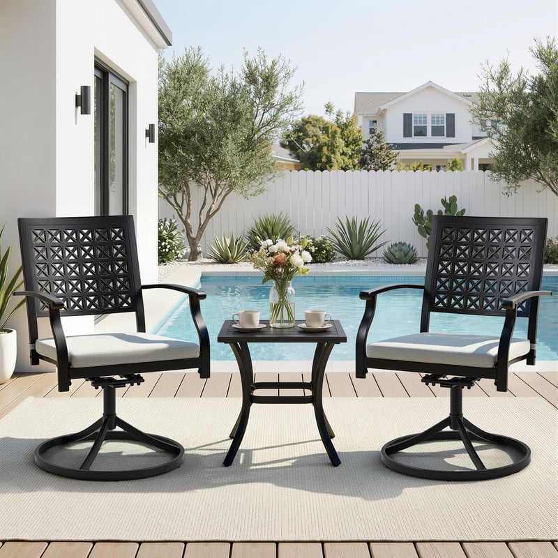 Patio Dining Chairs, Outdoor Metal Chairs with Armrests, Chair Set with Cushions, 2-Piece Set, Suitable for Patios and Gardens - Swivel Rocker
