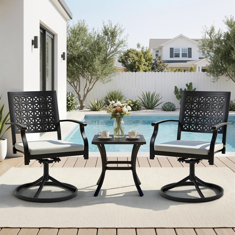 Patio Dining Chairs, Outdoor Metal Chairs with Armrests, Chair Set with Cushions, 2-Piece Set, Suitable for Patios and Gardens