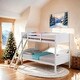 preview thumbnail 2 of 22, Twin over Twin Bunk Bed with Camelback Headboard & Guardrails, White
