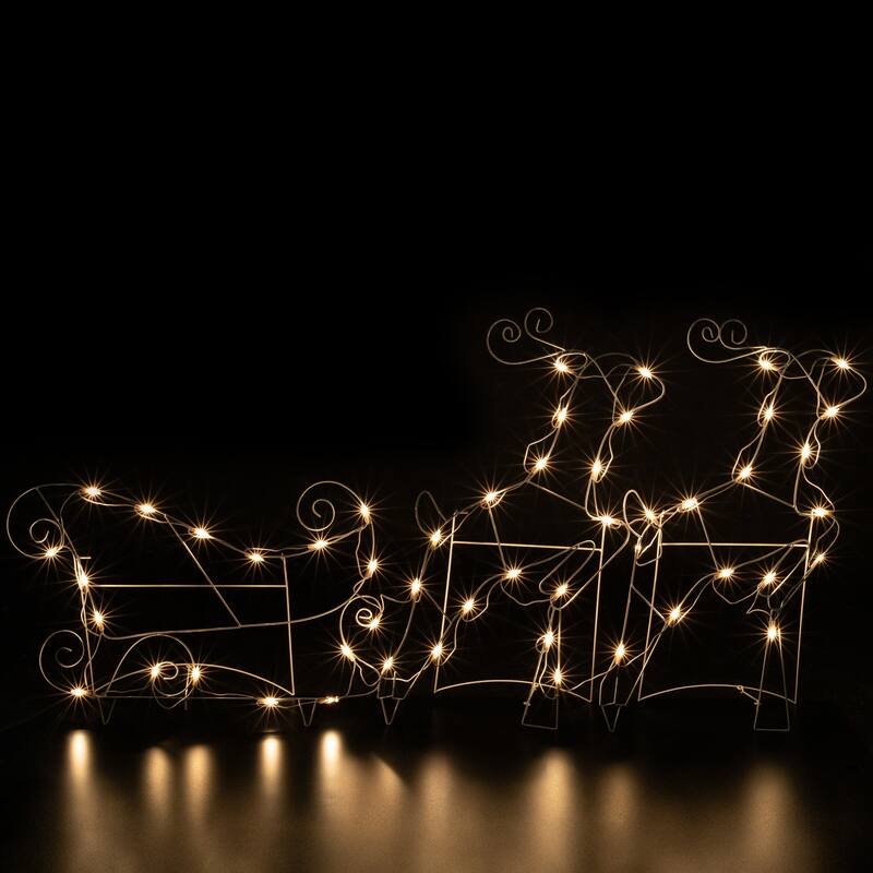 3-Piece Lighted Reindeer and Sleigh Outdoor Christmas Decoration Set - White
