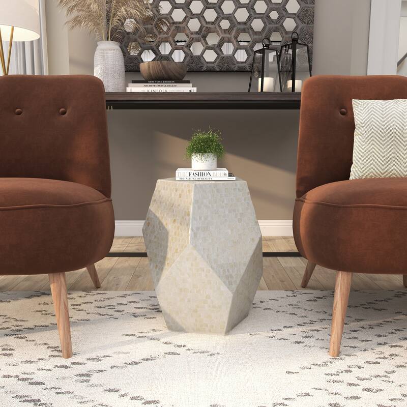 Mother of Pearl Shell Handmade Accent Table - Cream or Multi Colored - Cream